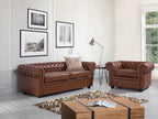 3 Seater Sofa Faux Leather Golden Brown CHESTERFIELD