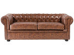 3 Seater Sofa Faux Leather Golden Brown CHESTERFIELD