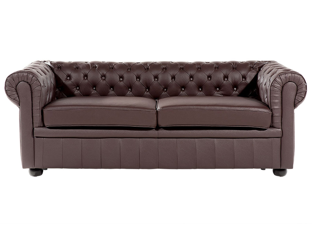 3 Seater Leather Sofa Brown CHESTERFIELD