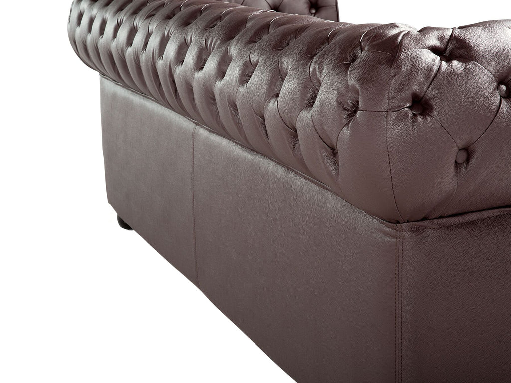 3 Seater Leather Sofa Brown CHESTERFIELD