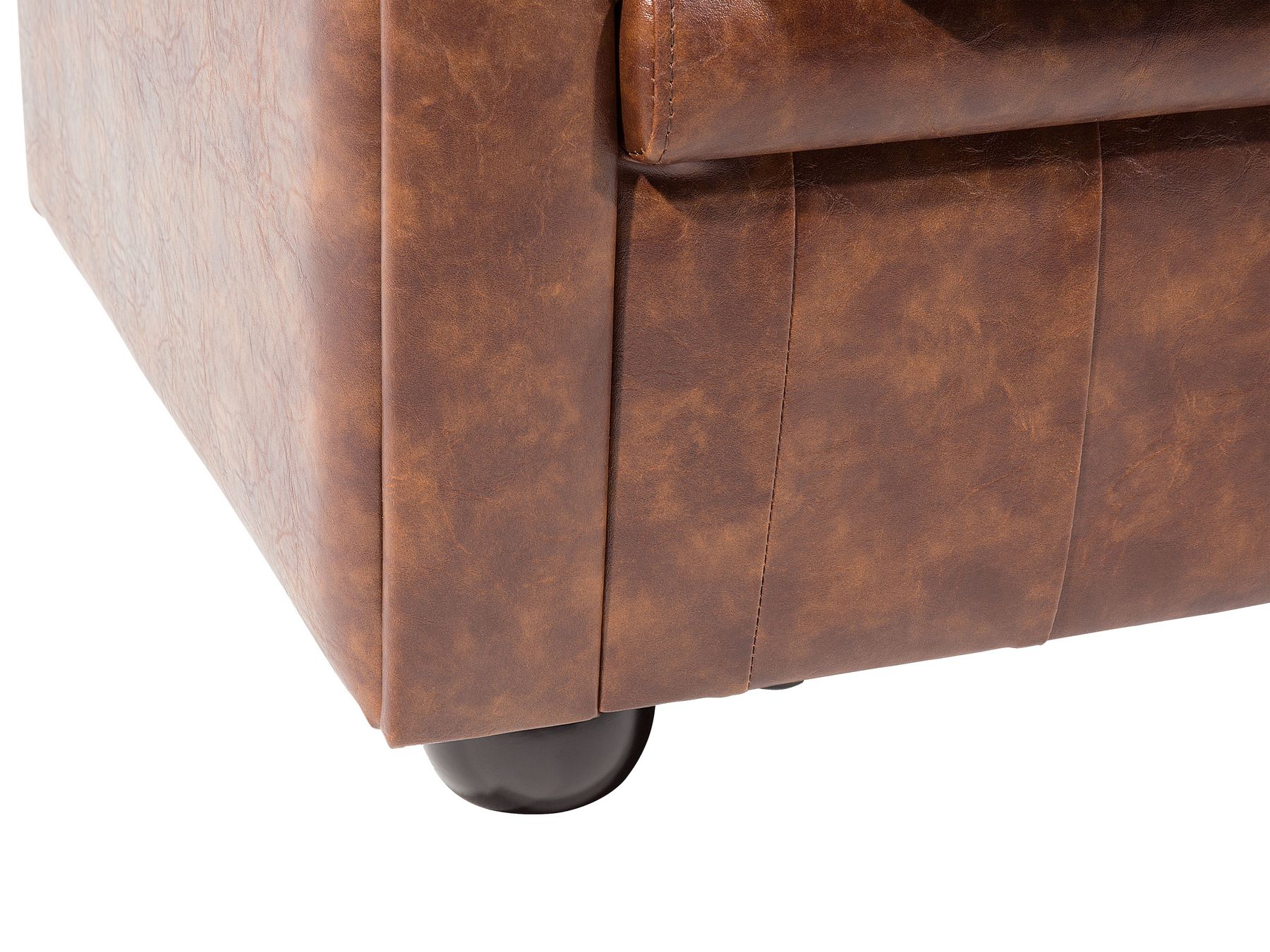 3 Seater Sofa Faux Leather Golden Brown CHESTERFIELD