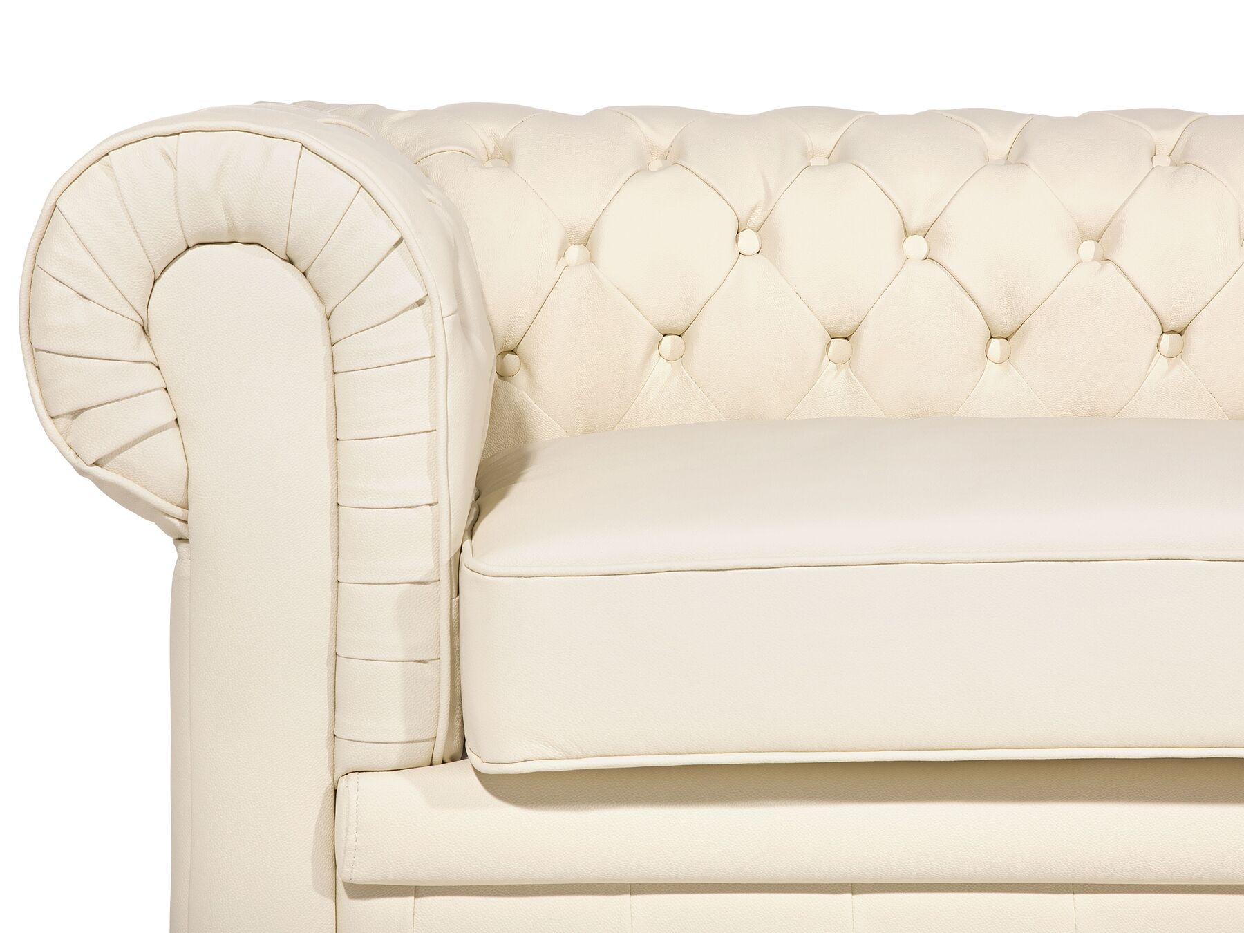 3 Seater Leather Sofa Cream CHESTERFIELD