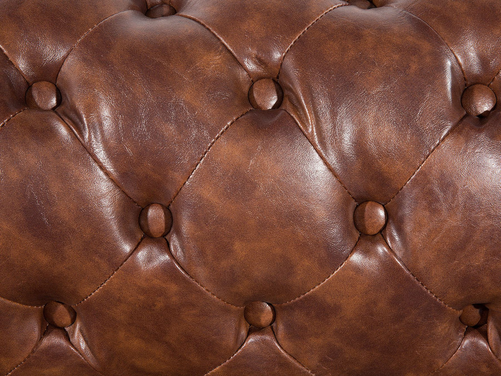 3 Seater Sofa Faux Leather Golden Brown CHESTERFIELD