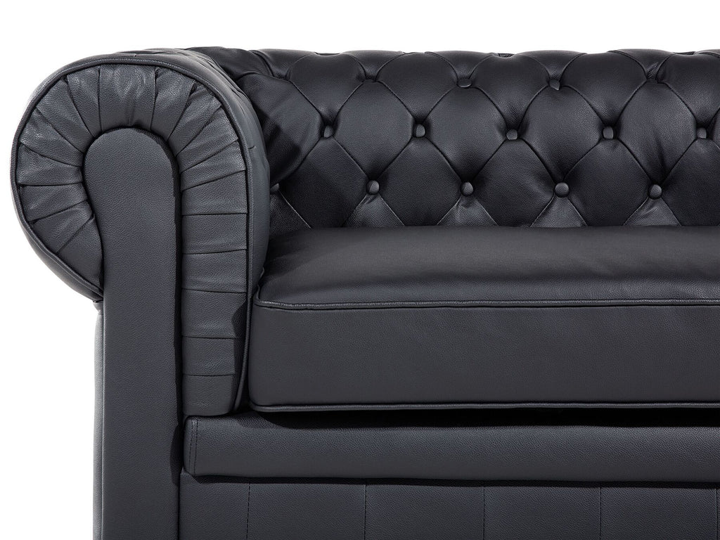 3 Seater Leather Sofa Black CHESTERFIELD
