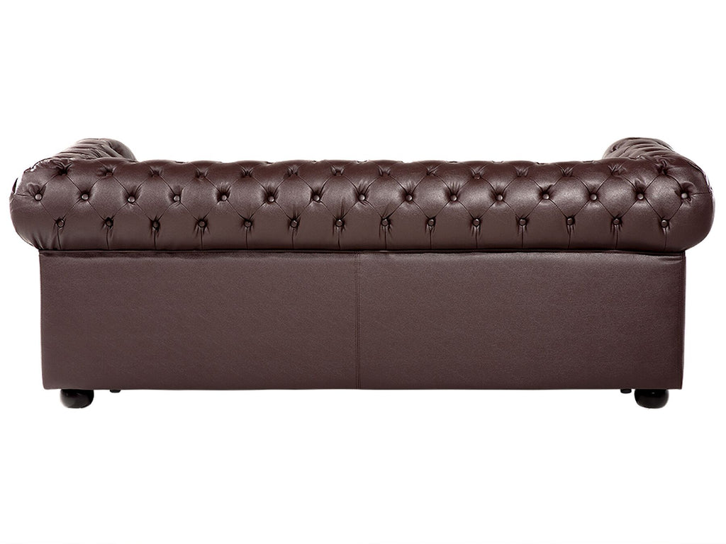 3 Seater Leather Sofa Brown CHESTERFIELD