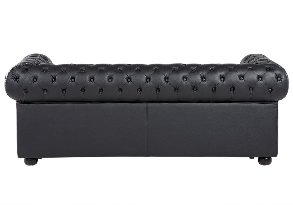 3 Seater Leather Sofa Black CHESTERFIELD
