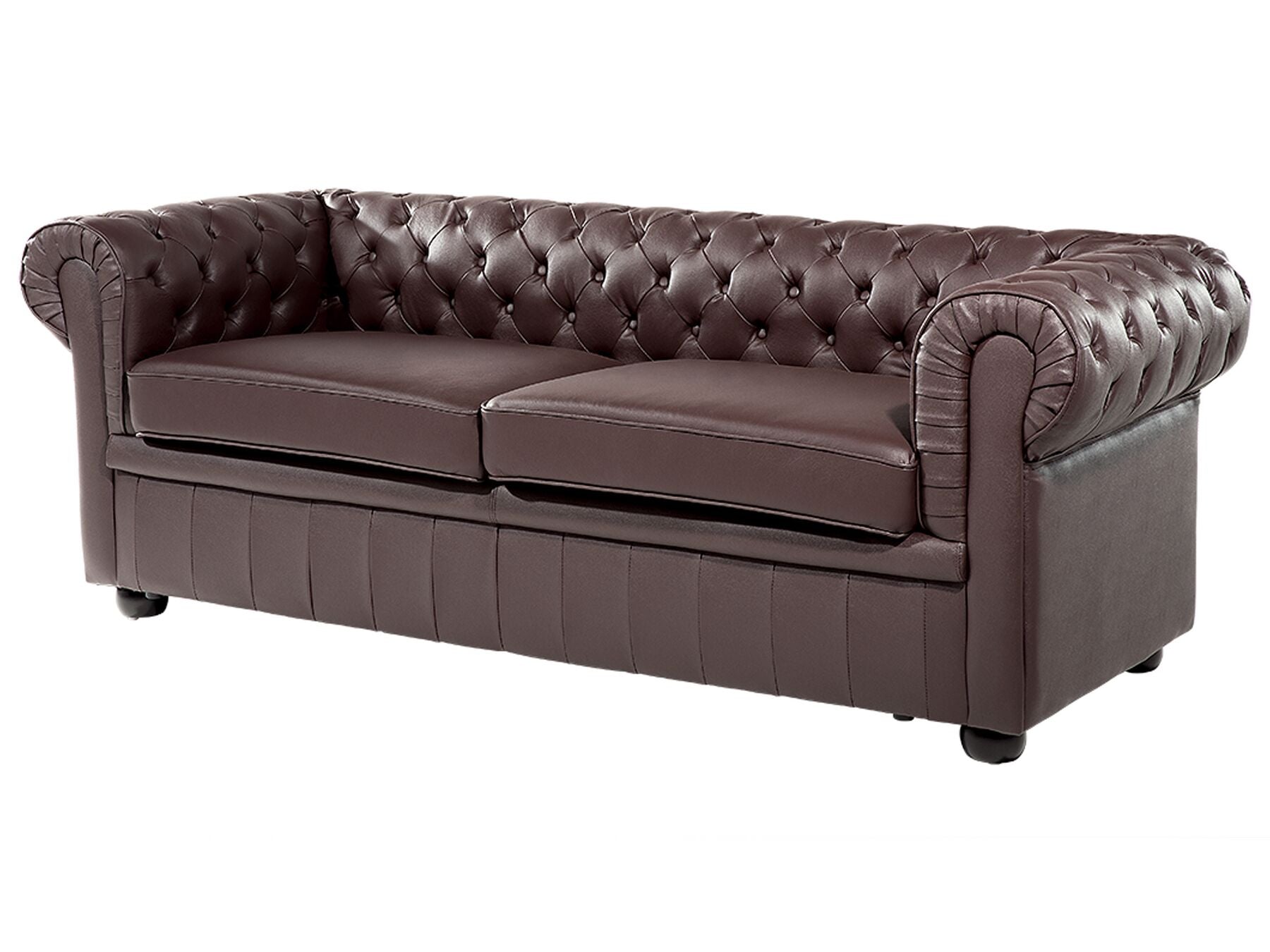 3 Seater Leather Sofa Brown CHESTERFIELD