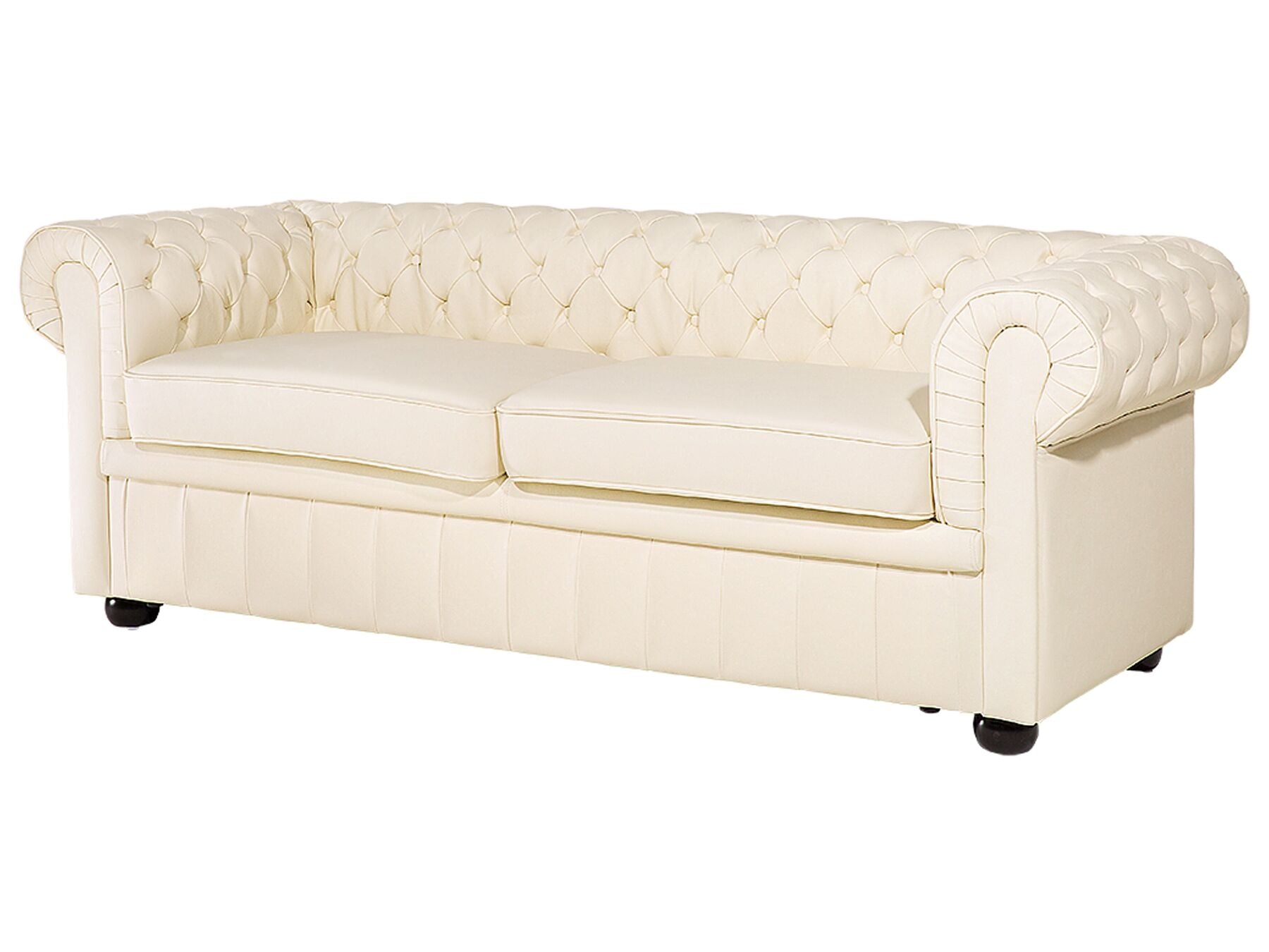 3 Seater Leather Sofa Cream CHESTERFIELD
