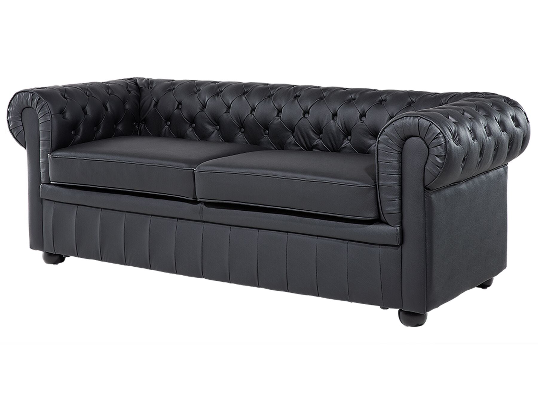 3 Seater Leather Sofa Black CHESTERFIELD