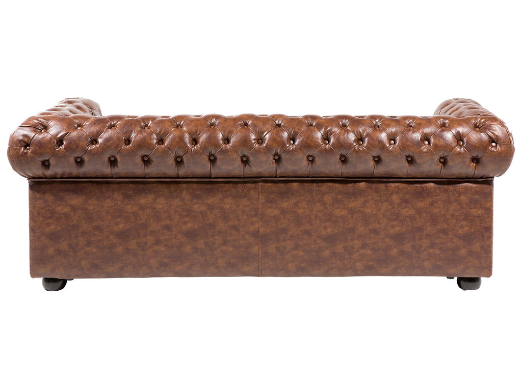 3 Seater Sofa Faux Leather Golden Brown CHESTERFIELD