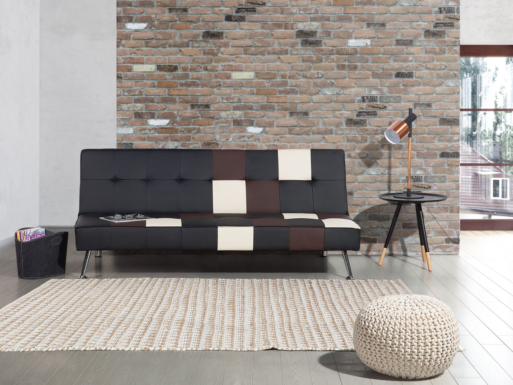 Sofa Bed OLSKER Faux Leather Black 3 Seater