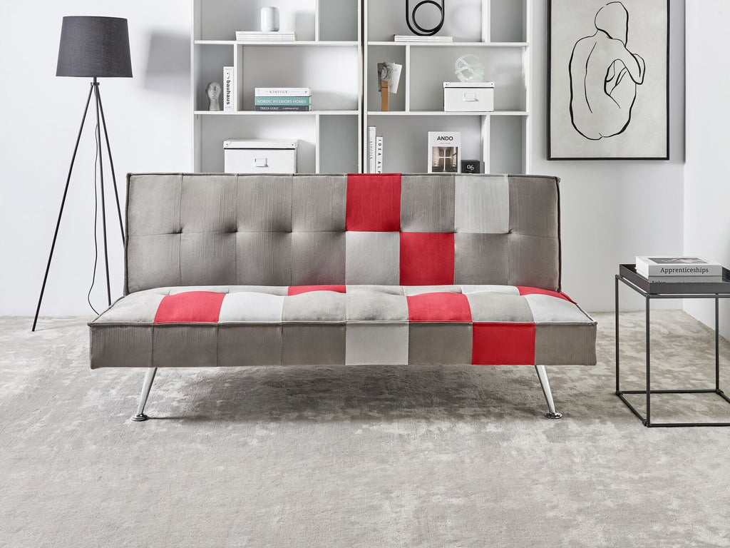 Sofa Bed OLSKER Velvet Light Grey 3 Seater