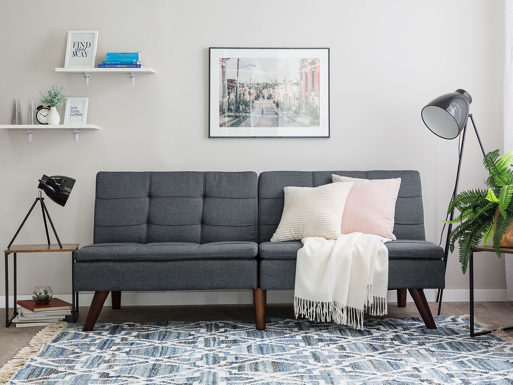 Sofa Bed RONNE Fabric Dark Grey 3 Seater