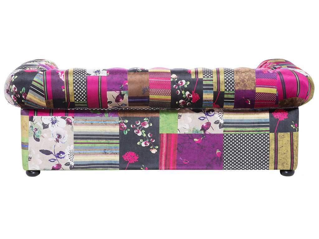 3 Seater Fabric Sofa Patchwork Purple CHESTERFIELD