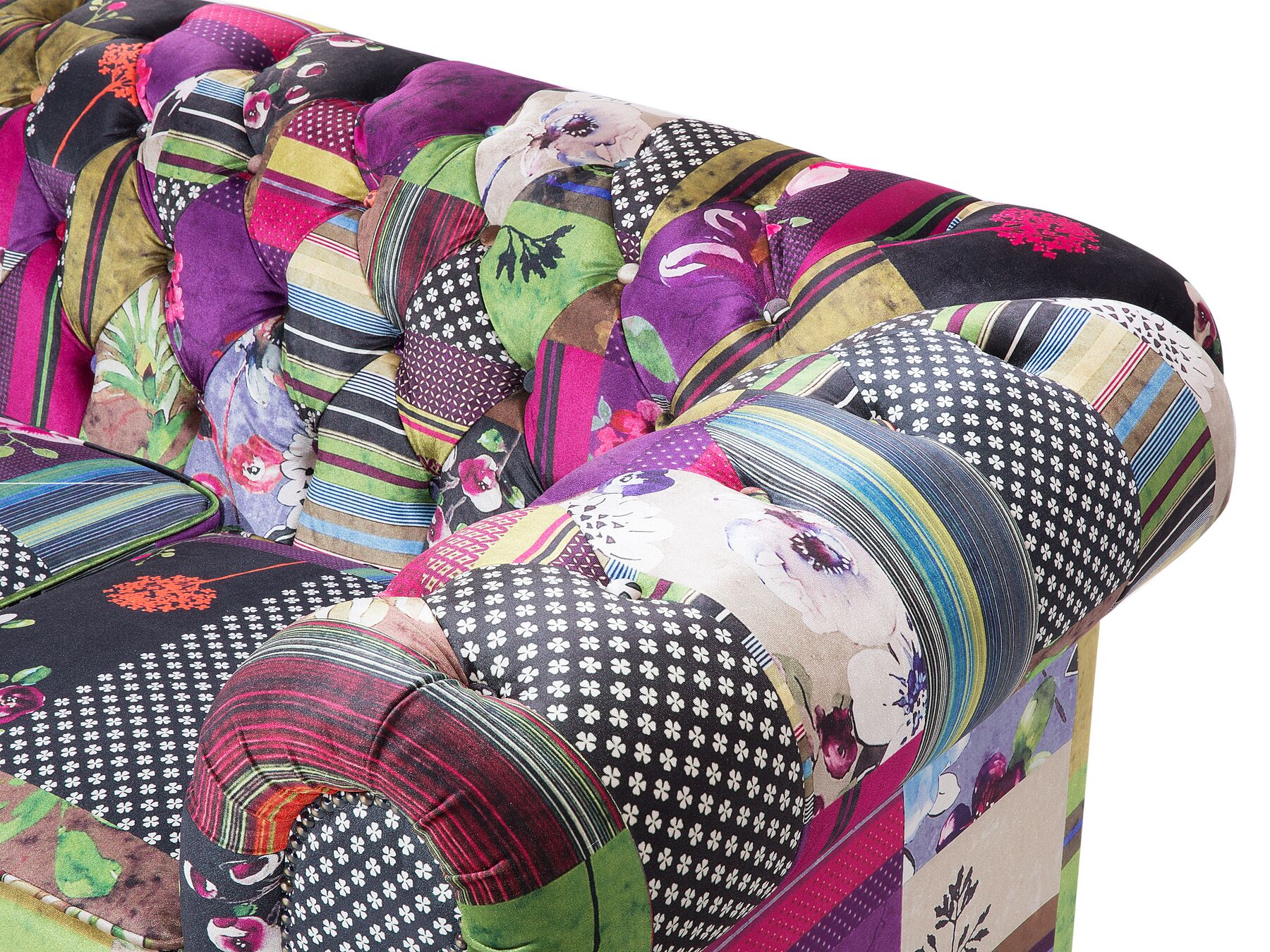 3 Seater Fabric Sofa Patchwork Purple CHESTERFIELD