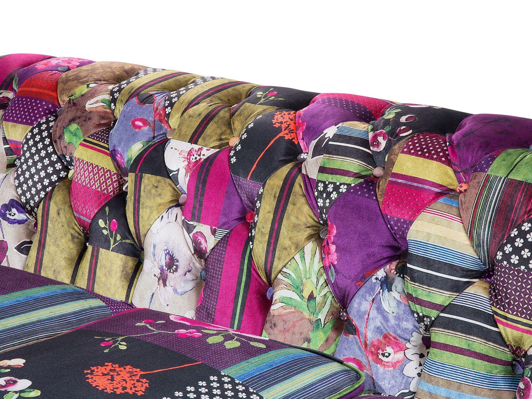 3 Seater Fabric Sofa Patchwork Purple CHESTERFIELD