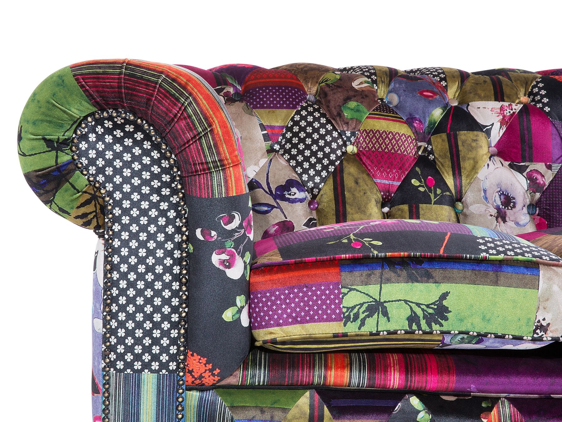 3 Seater Fabric Sofa Patchwork Purple CHESTERFIELD