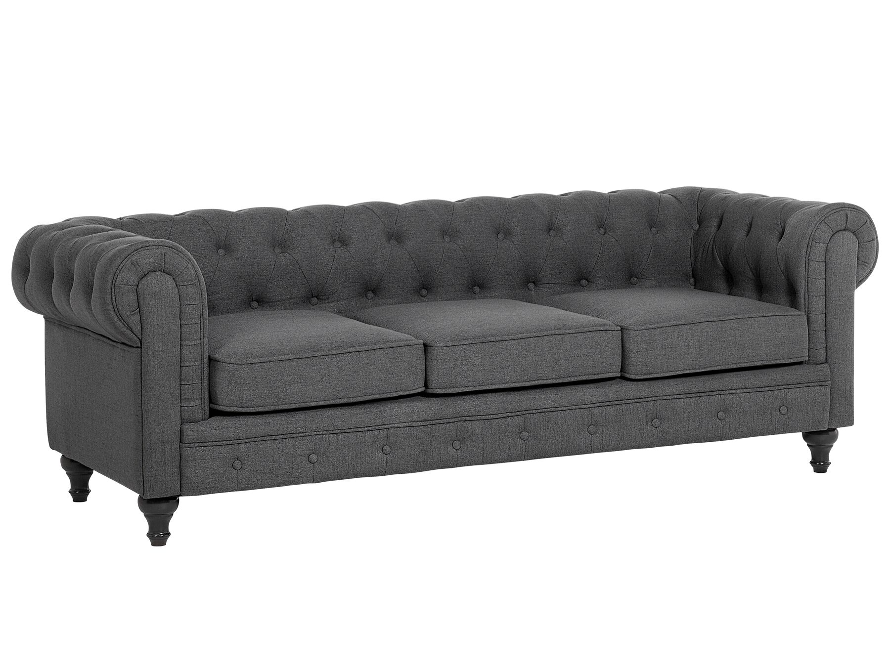 3 Seater Fabric Sofa Grey CHESTERFIELD