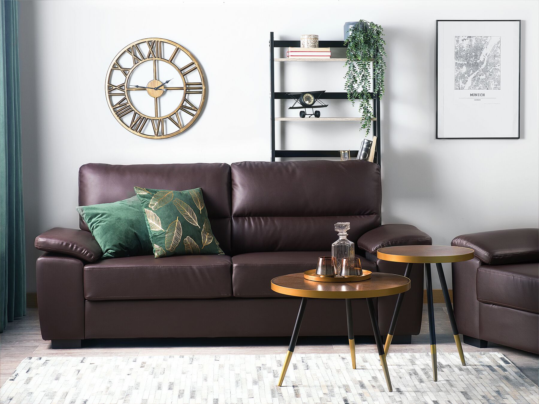 3 Seater Faux Leather Sofa Brown VOGAR