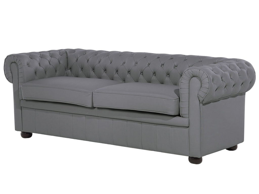 3 Seater Leather Sofa Grey CHESTERFIELD