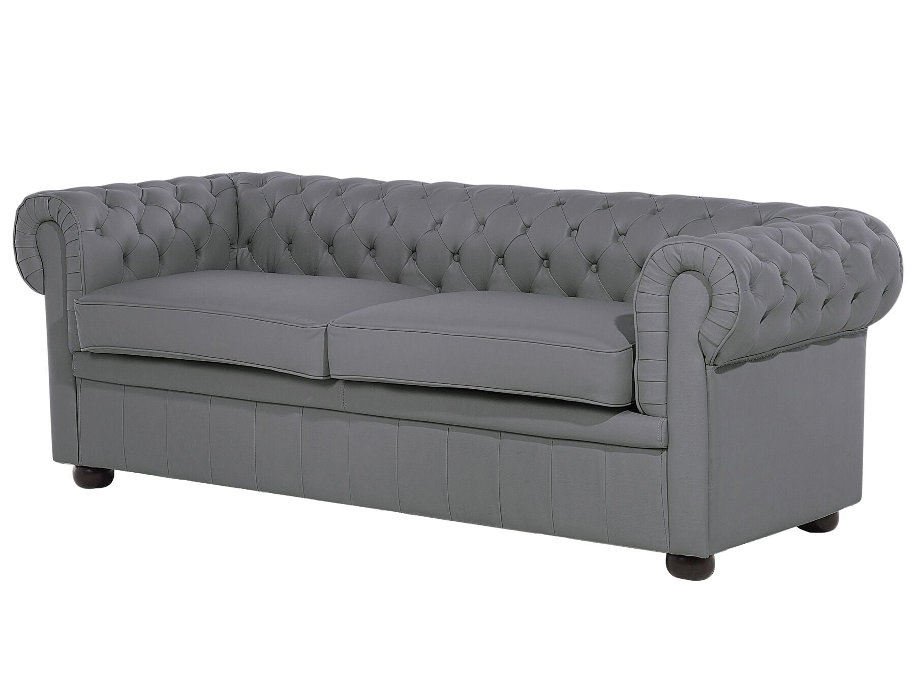 3 Seater Leather Sofa Grey CHESTERFIELD