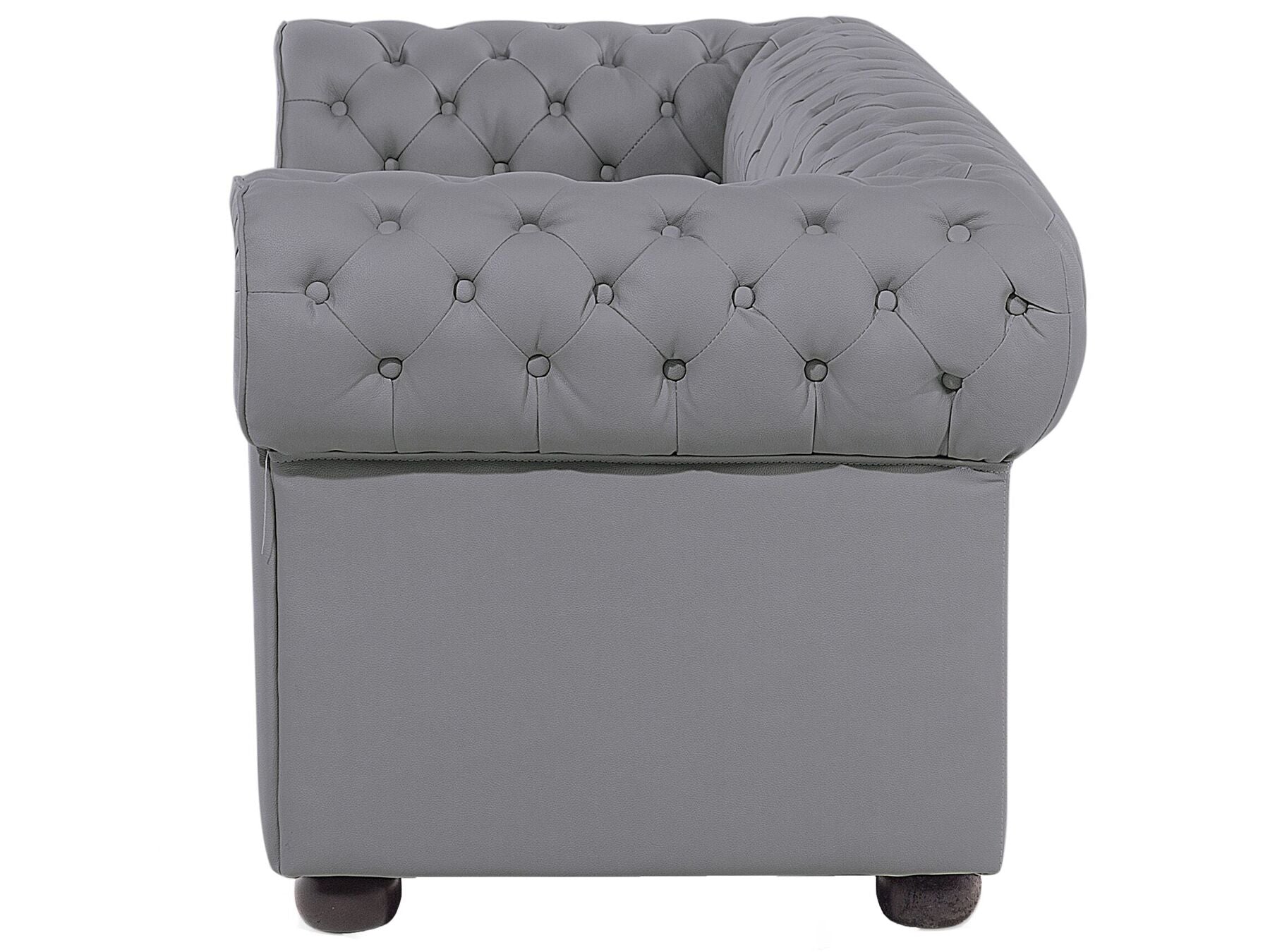 3 Seater Leather Sofa Grey CHESTERFIELD