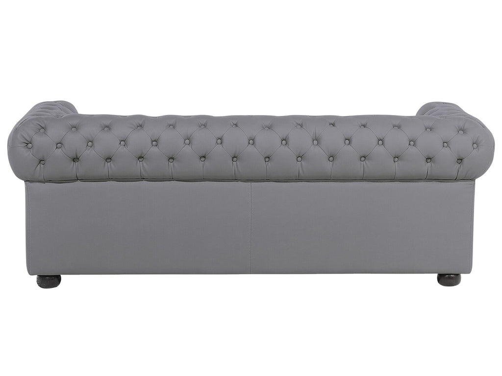3 Seater Leather Sofa Grey CHESTERFIELD