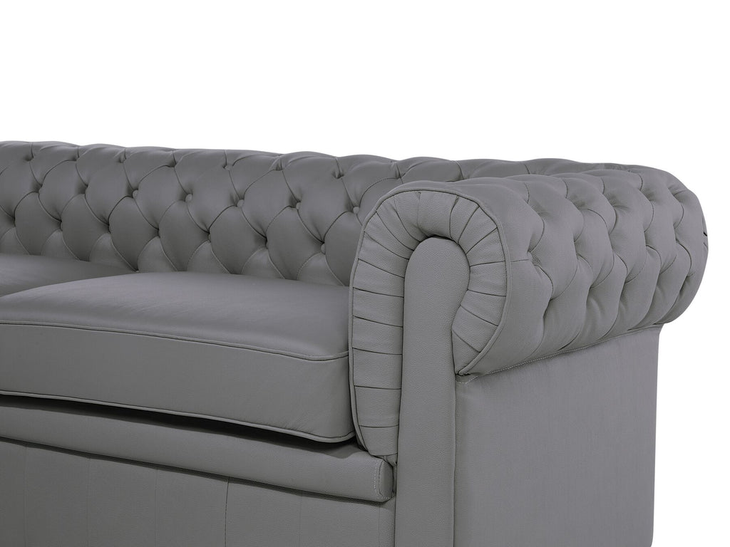 3 Seater Leather Sofa Grey CHESTERFIELD