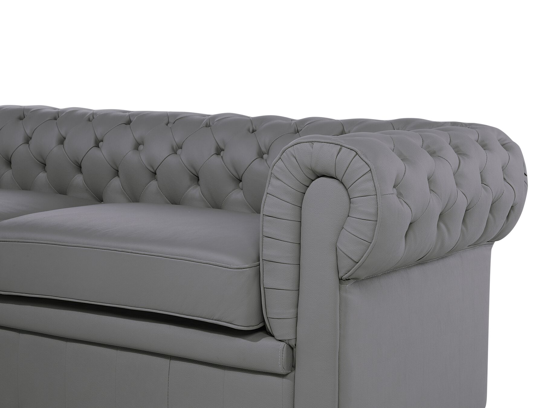 3 Seater Leather Sofa Grey CHESTERFIELD