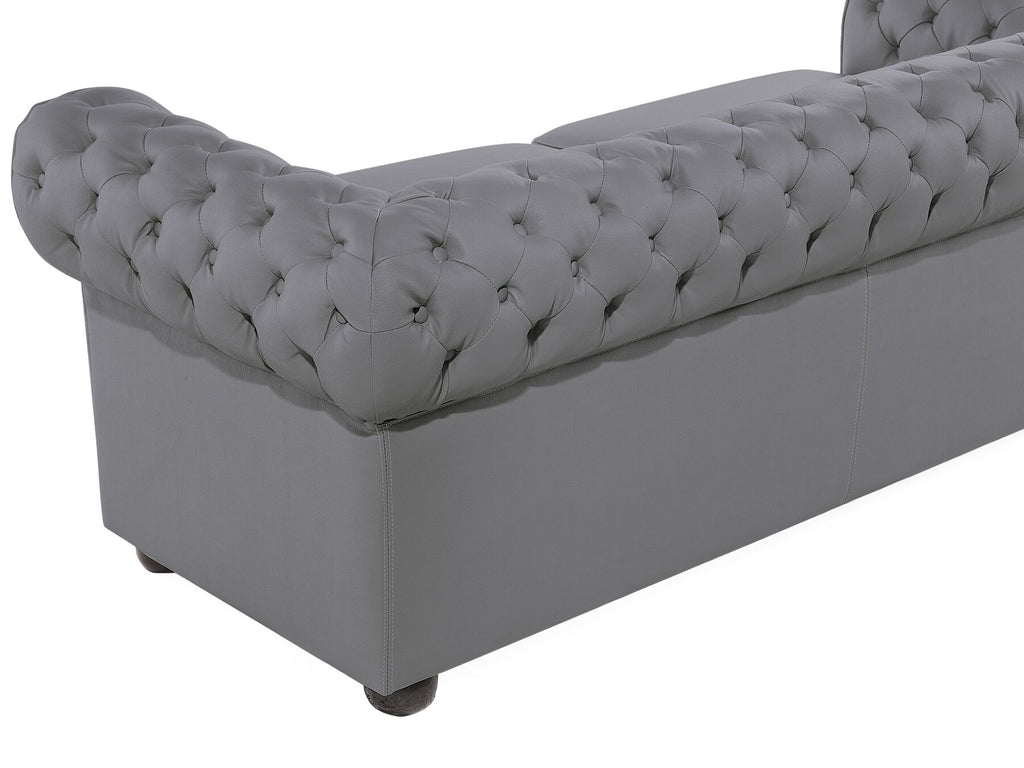 3 Seater Leather Sofa Grey CHESTERFIELD