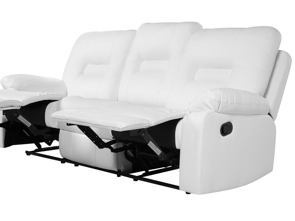 3 Seater Faux Leather Manual Recliner Sofa White BERGEN
