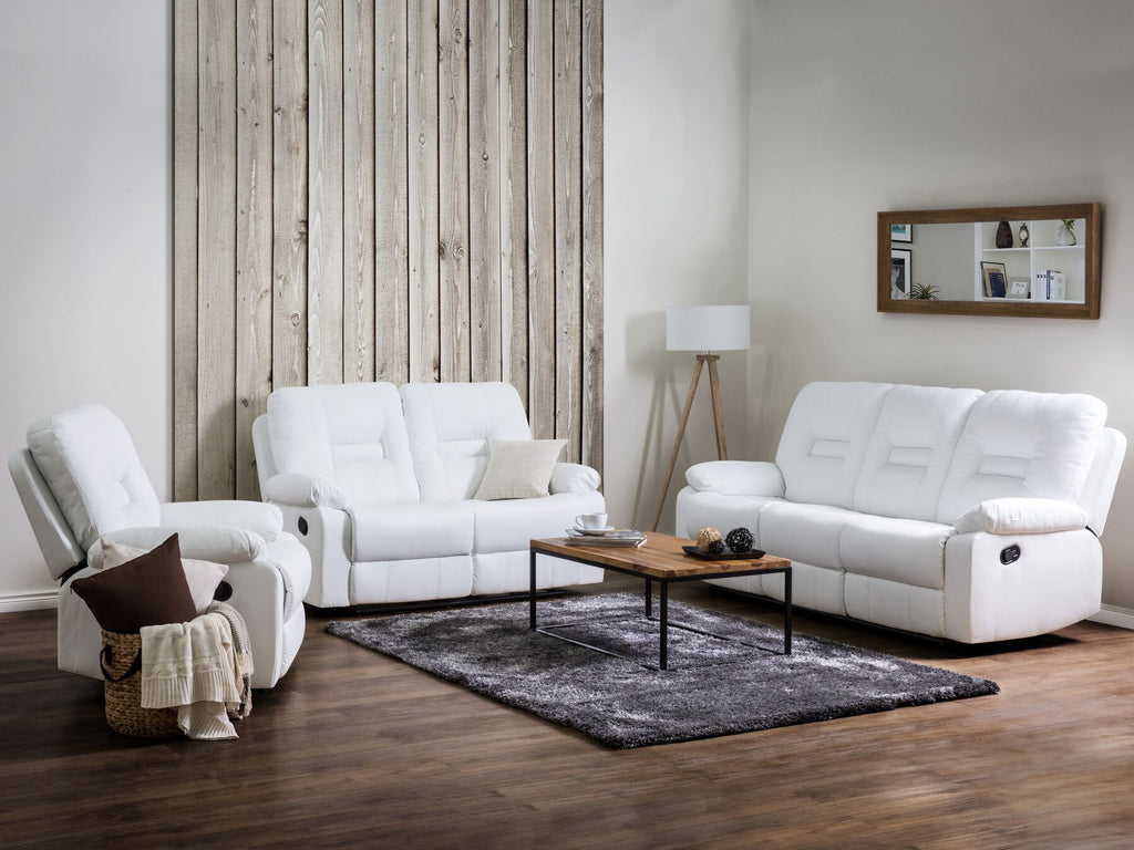 3 Seater Faux Leather Manual Recliner Sofa White BERGEN