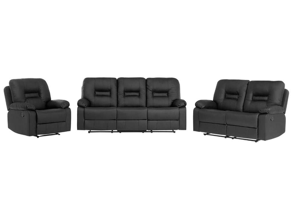 3 Seater Faux Leather Manual Recliner Sofa Black BERGEN
