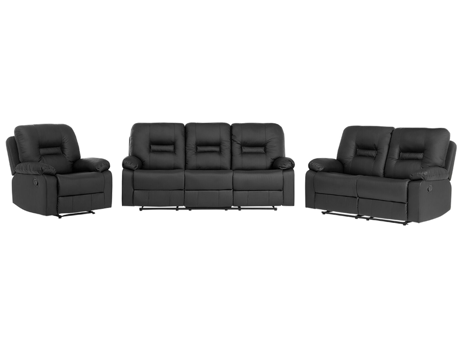 3 Seater Faux Leather Manual Recliner Sofa Black BERGEN