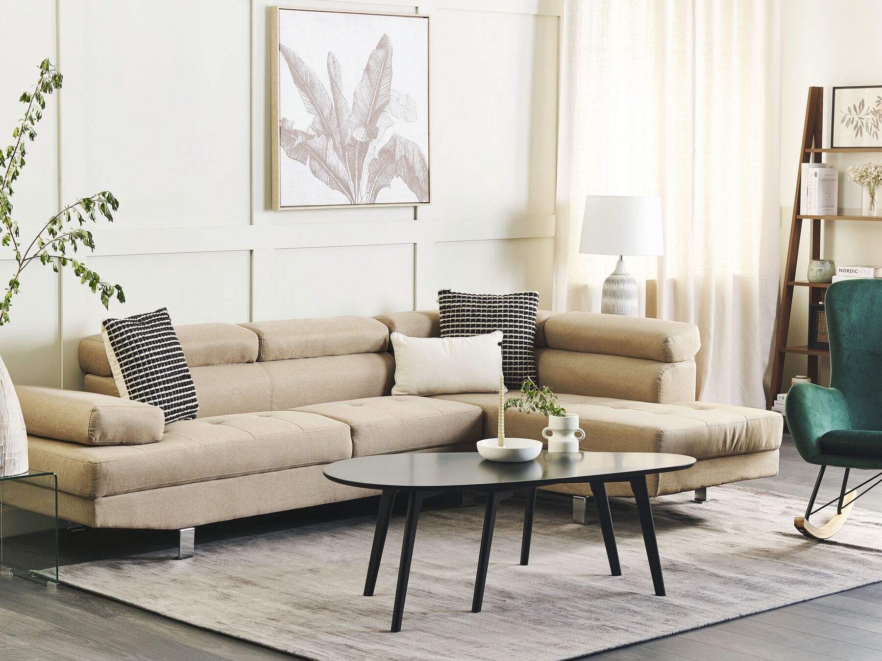 Corner Sofa NORREA Fabric Light Beige 5 Seater Left Hand