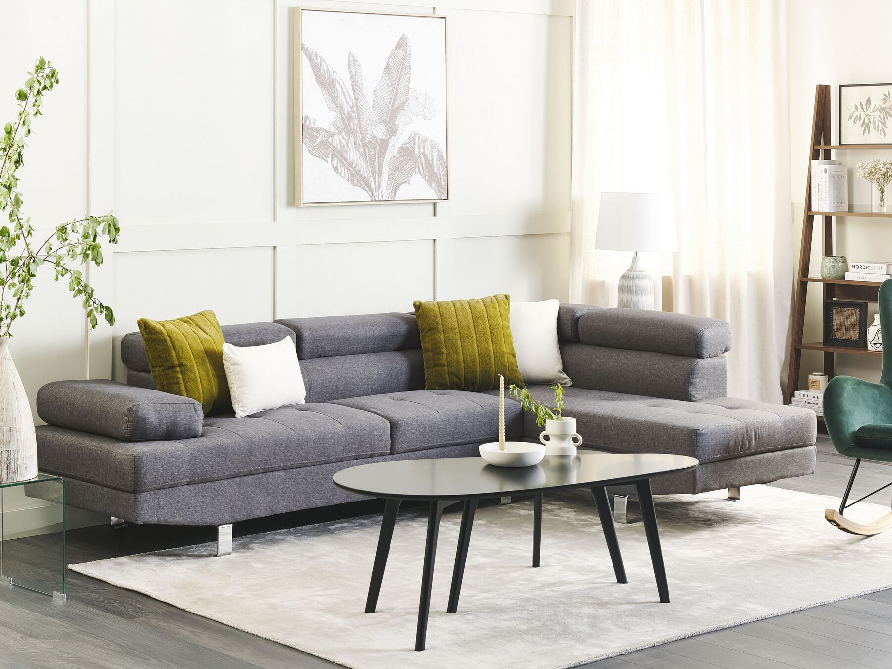 Corner Sofa NORREA Fabric Grey 5 Seater Left Hand