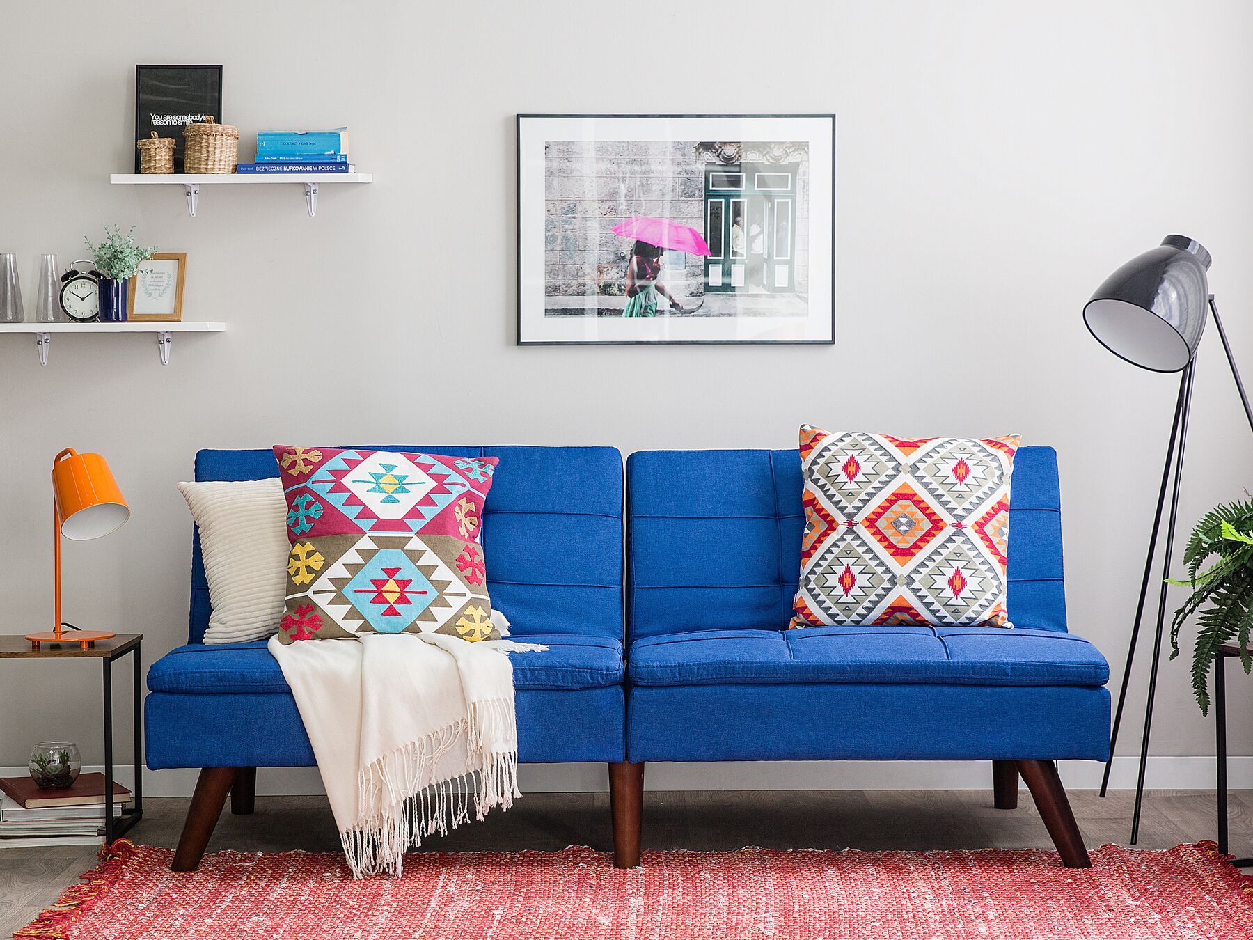 Sofa Bed RONNE Fabric Navy Blue 3 Seater