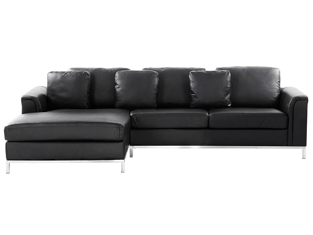 Corner Sofa OSLO Leather Black 4 Seater Right Hand