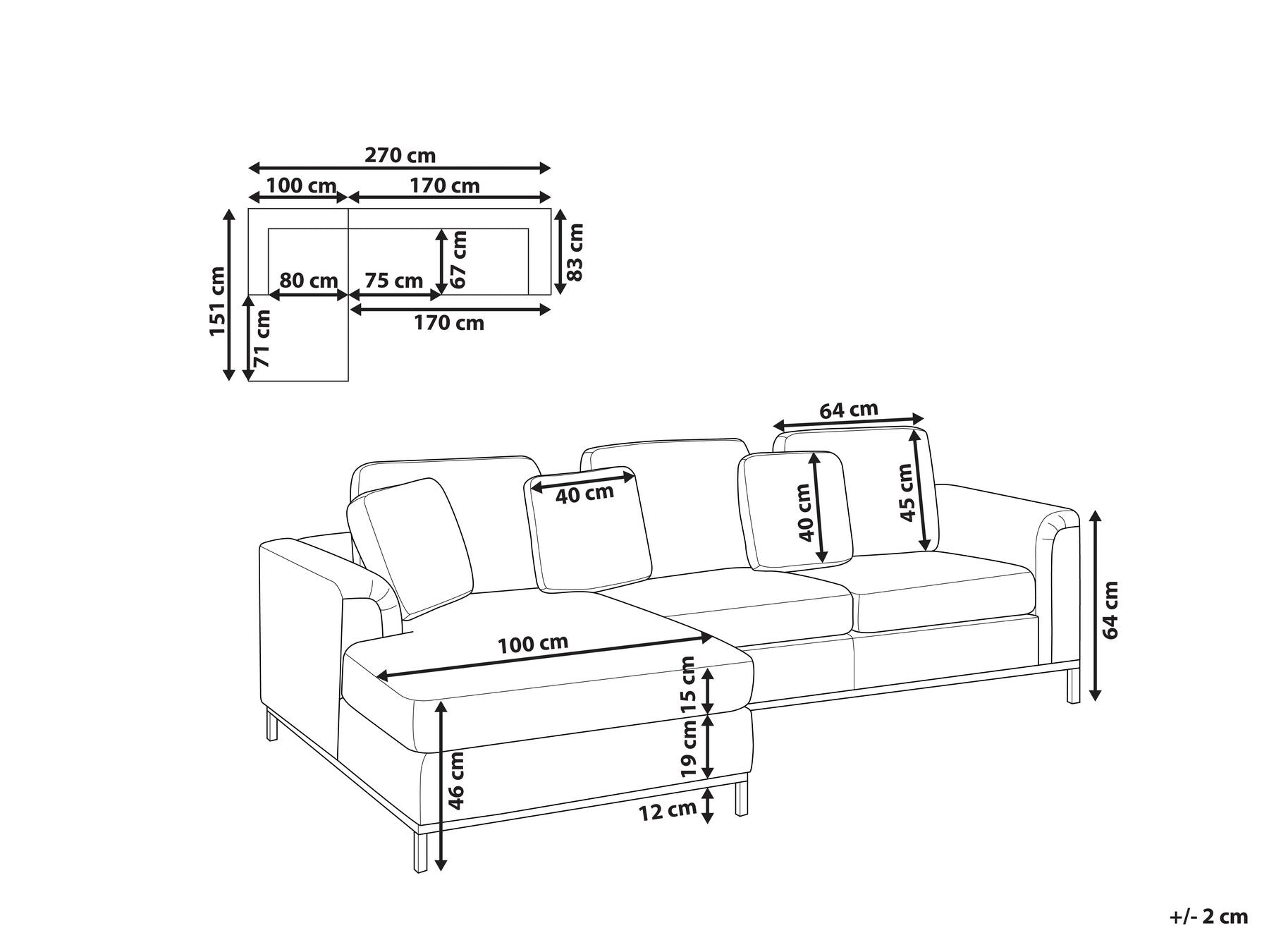 Corner Sofa OSLO Leather Black 4 Seater Right Hand