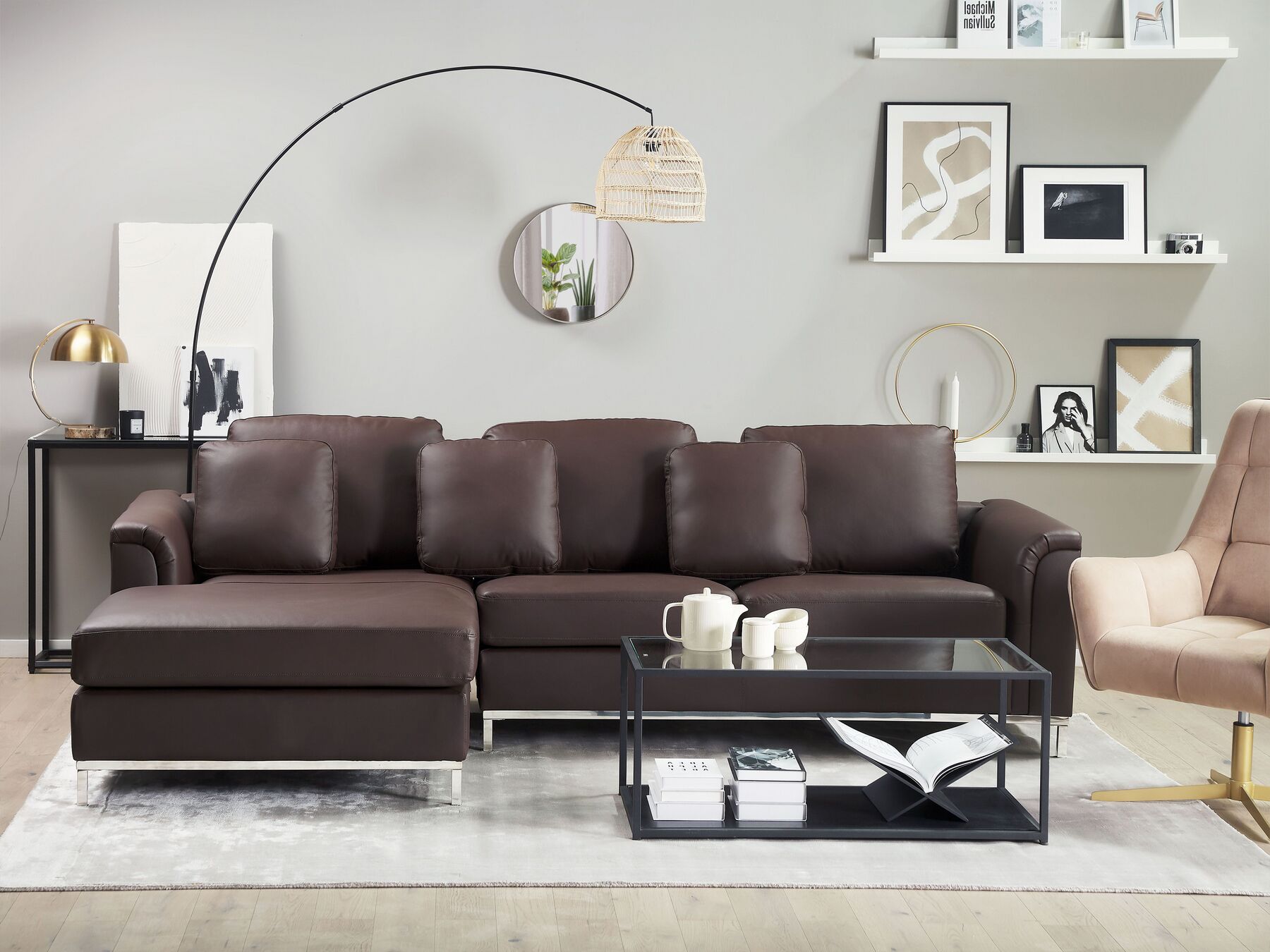 Corner Sofa OSLO Leather Brown 4 Seater Right Hand