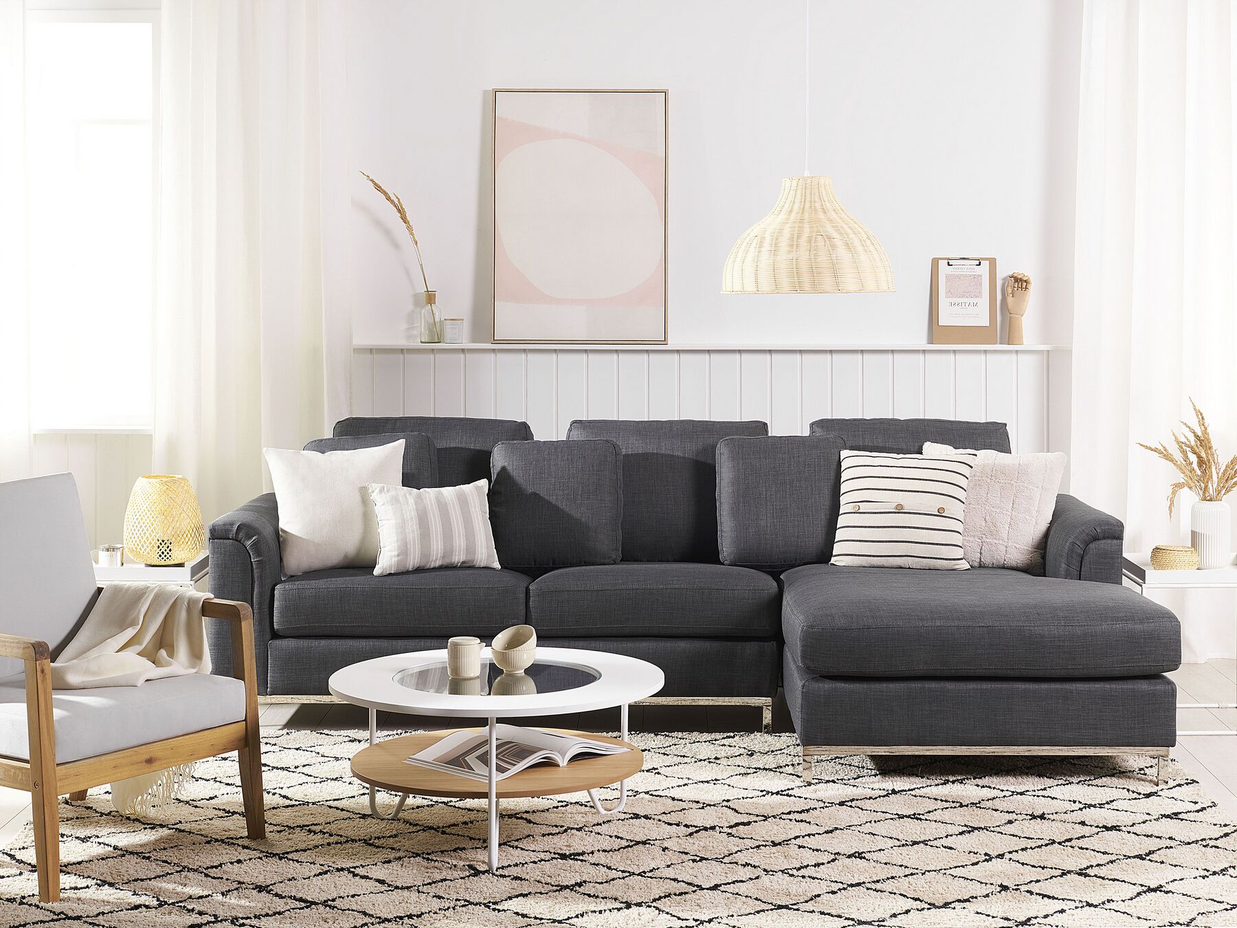 Corner Sofa OSLO Fabric Dark Grey 4 Seater Left Hand