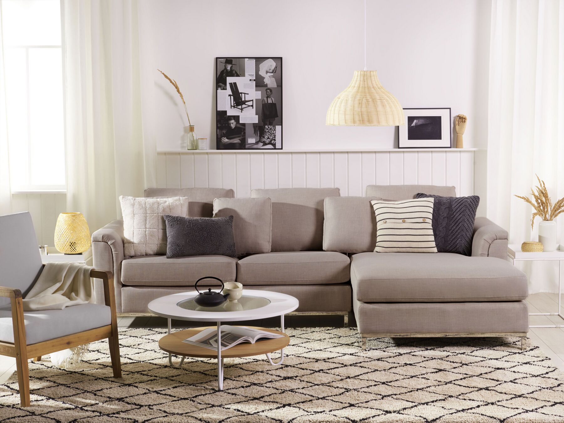 Corner Sofa OSLO Fabric Beige 4 Seater Left Hand