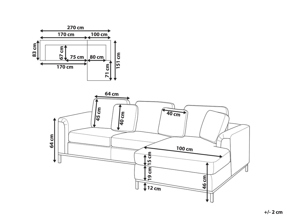Corner Sofa OSLO Fabric Beige 4 Seater Left Hand