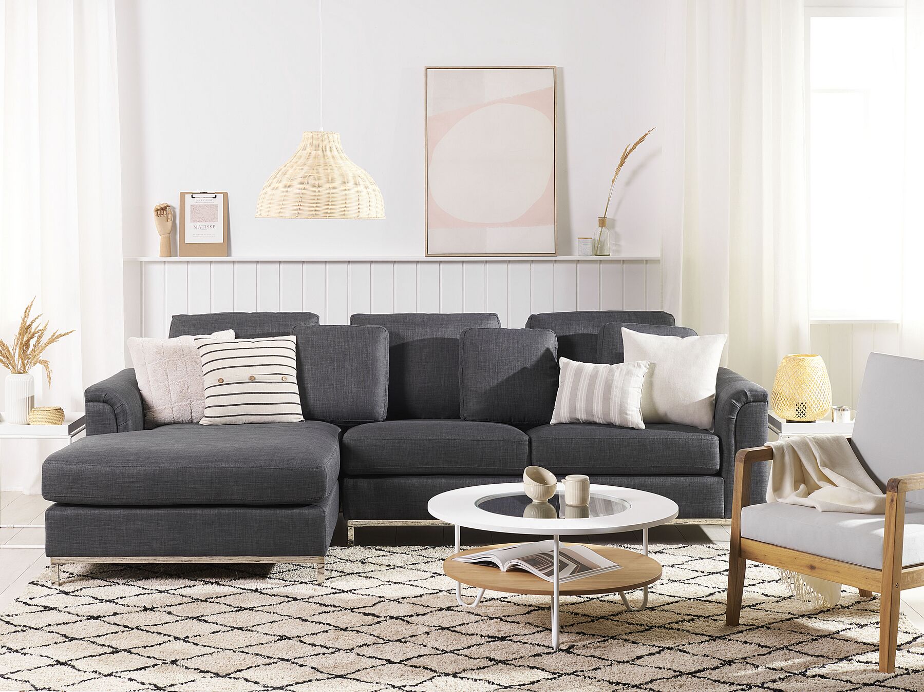 Corner Sofa OSLO Fabric Dark Grey 4 Seater Right Hand