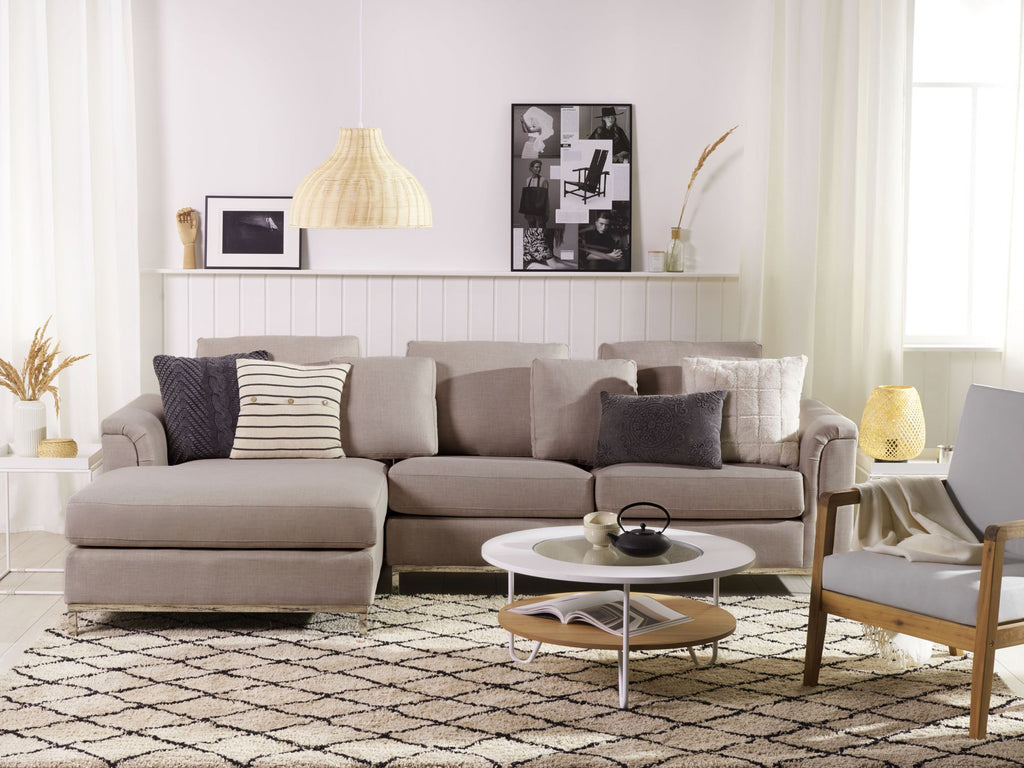 Corner Sofa OSLO Fabric Light Beige 4 Seater Right Hand