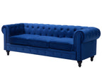 3 Seater Velvet Fabric Sofa Navy Blue CHESTERFIELD