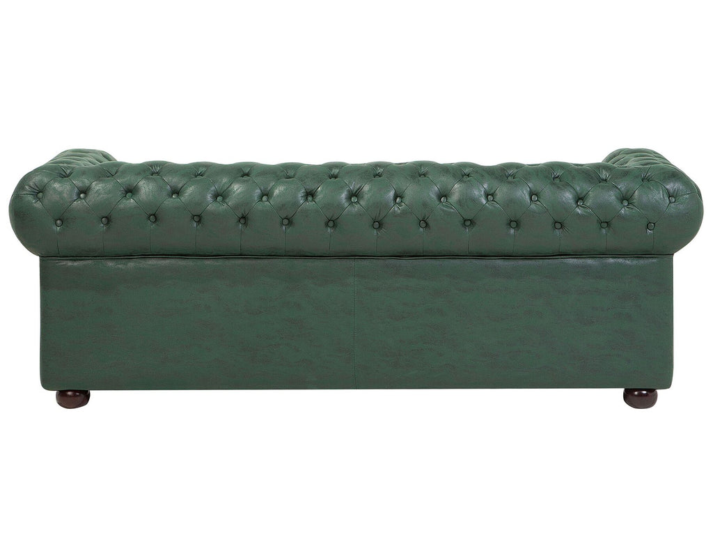 3 Seater Sofa Faux Leather Green CHESTERFIELD