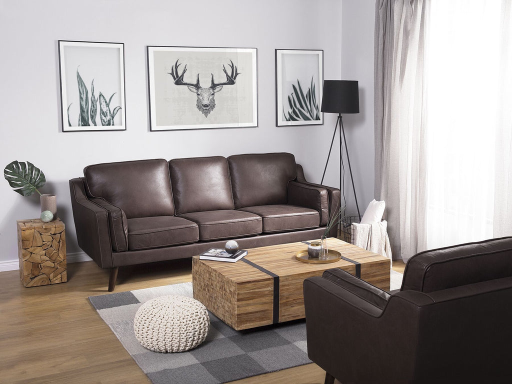 3 Seater Sofa Faux Leather Brown LOKKA