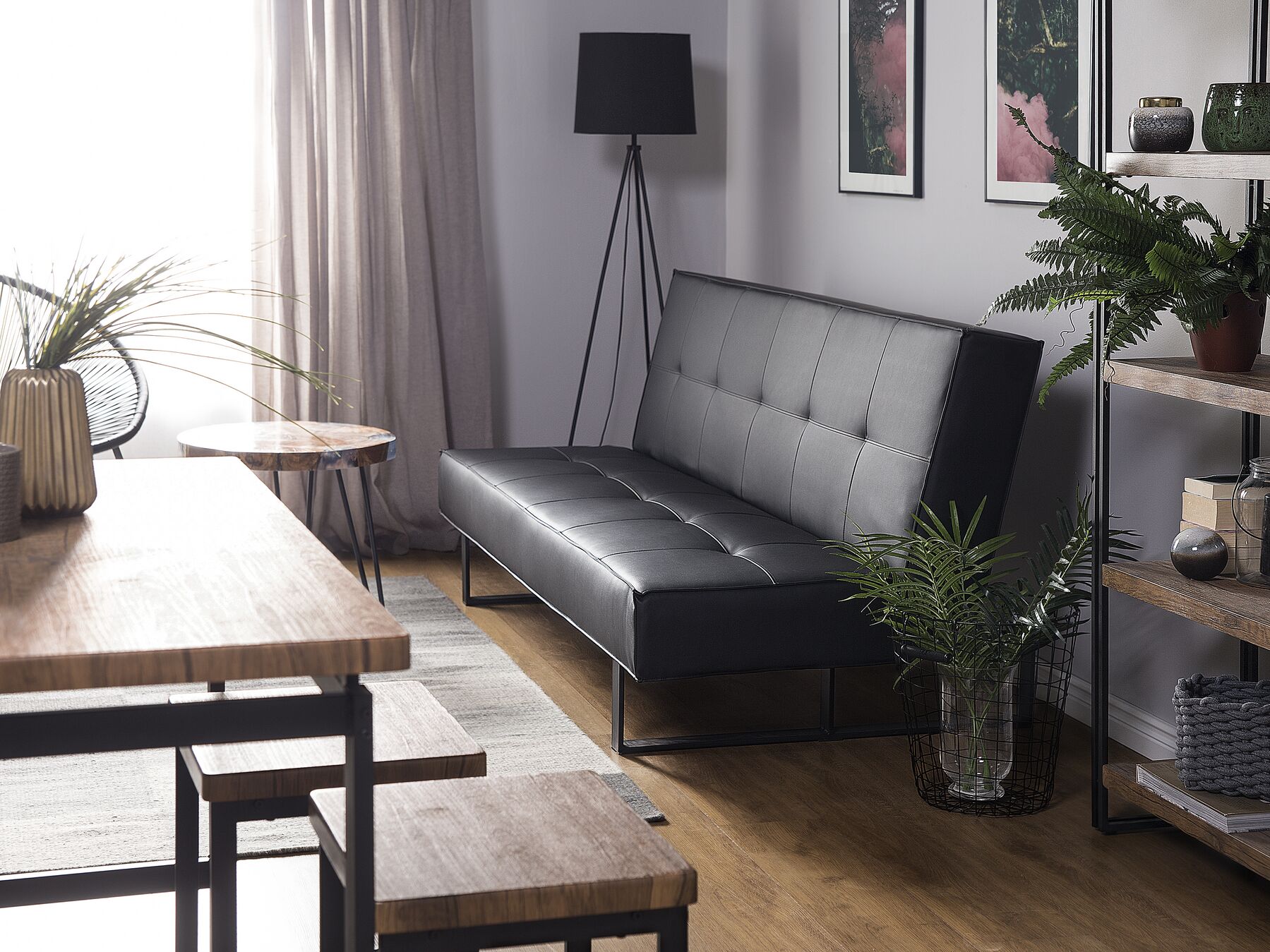 Sofa Bed DERBY Faux Leather Black 3 Seater