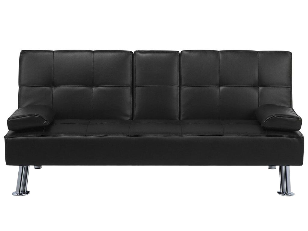 Sofa Bed ROXEN Faux Leather Black 3 Seater